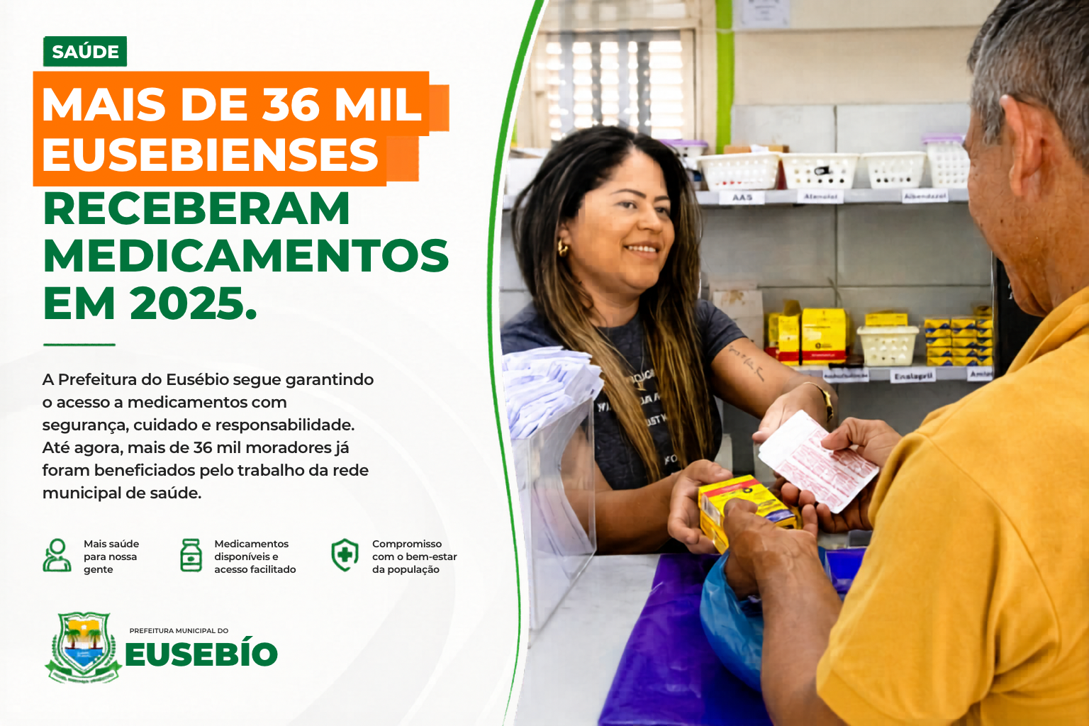MAIS DE 36 MIL EUSEBIENSES RECEBERAM MEDICAMENTOS EM 2025.